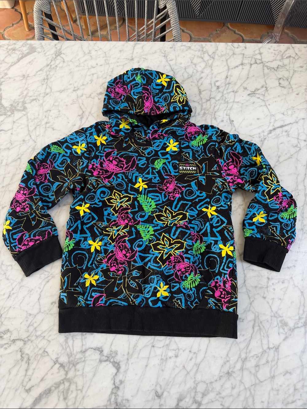 Disney Store Child Hoodie Stitch Neon Pullover Sz 8/10